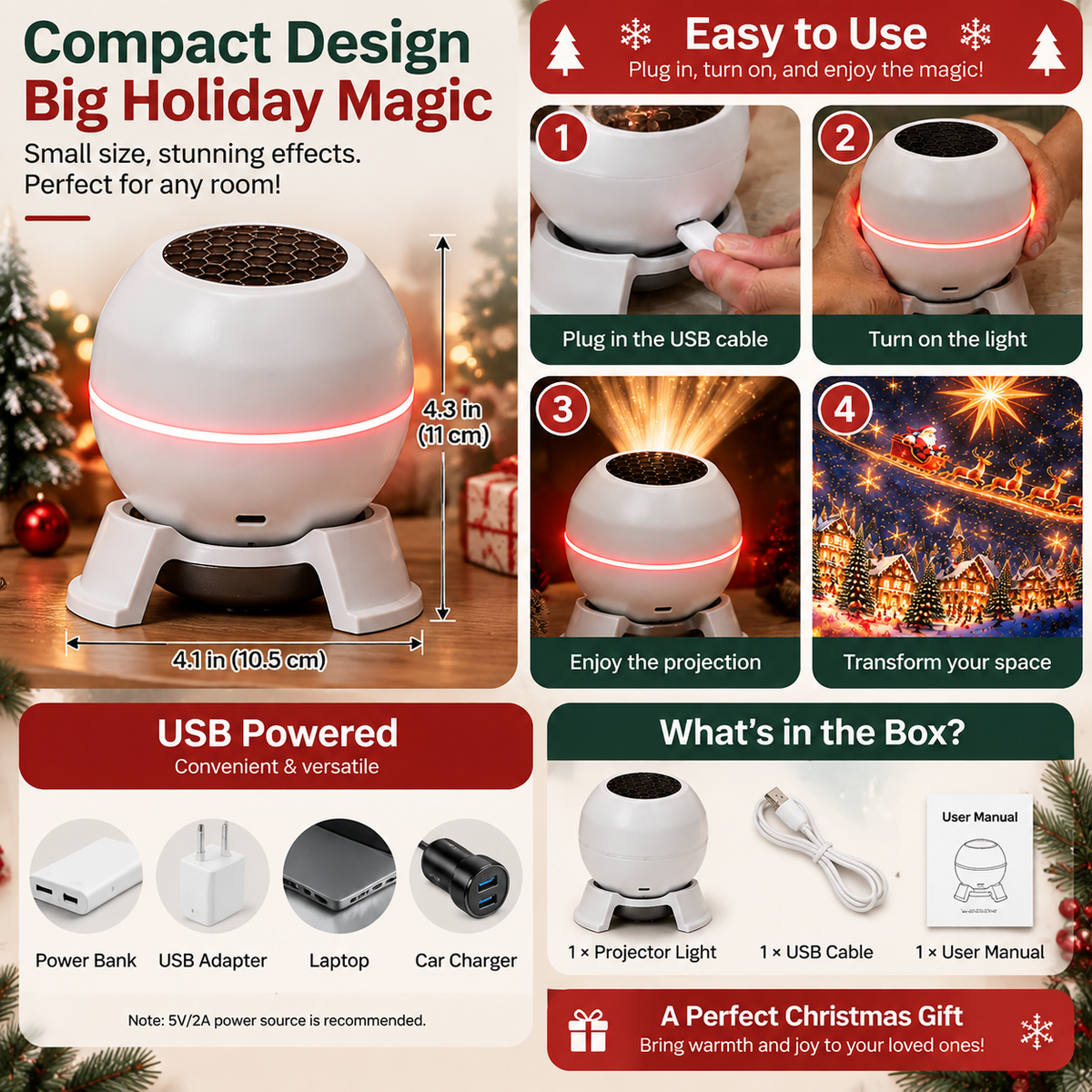 Christmas Magic Projection Light Instant Holiday Atmosphere