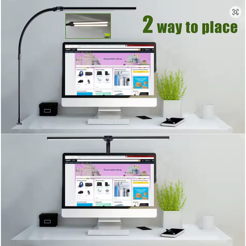 Architect clamp desk lamp with ultra-wide LED light bar for multi-monitor setups
