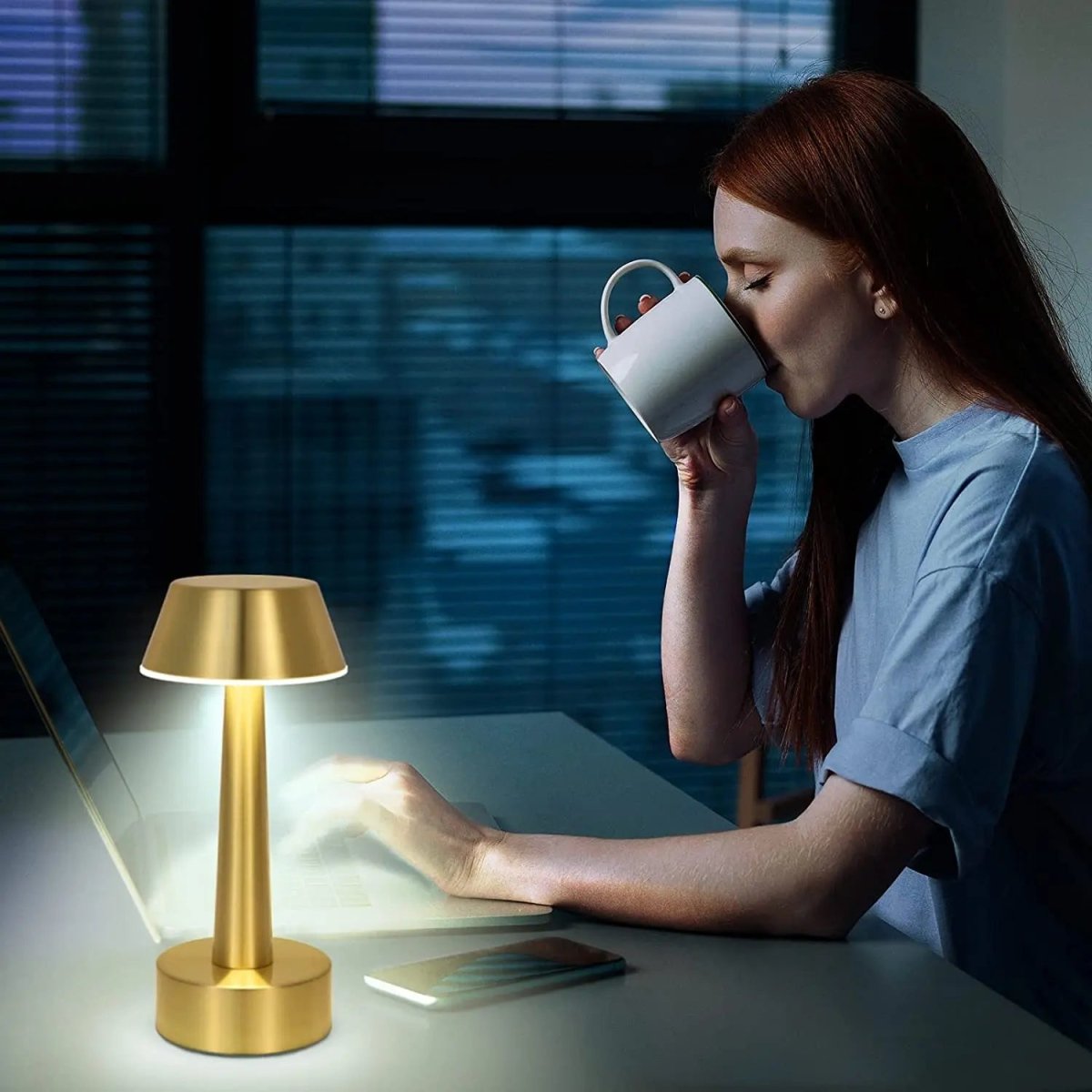 Cordless rechargeable table lamp with touch dimmer for camping and outdoor use