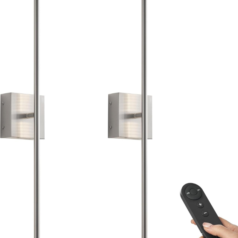 Set of two vintage-style rechargeable wall sconces with metal accents for renters