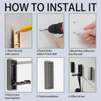 Folding coat hook folded flat against wall in small space