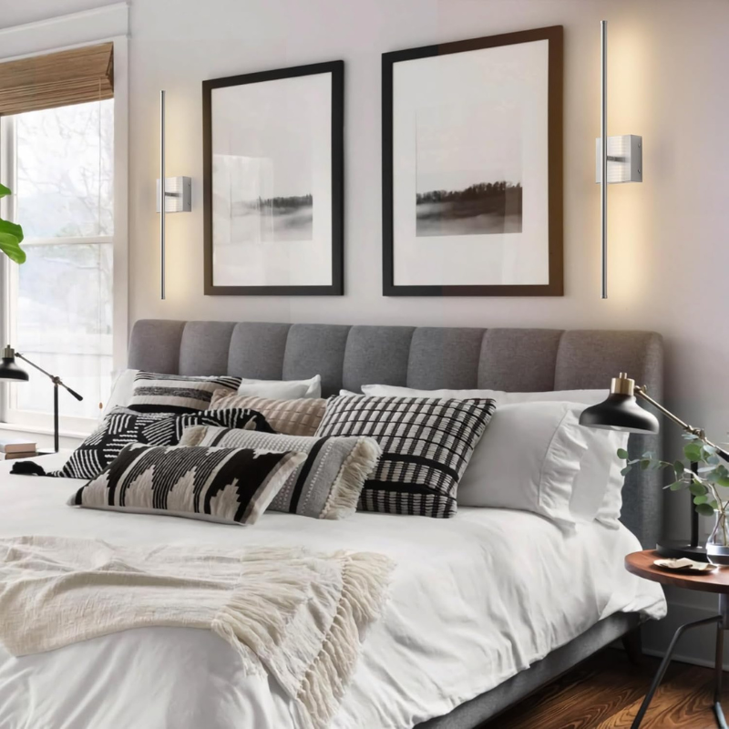 Set of two vintage-style rechargeable wall sconces with metal accents for renters