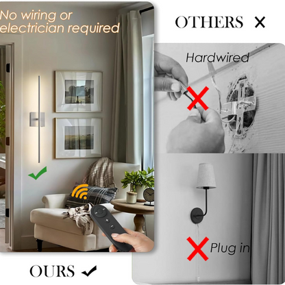 Set of two vintage-style rechargeable wall sconces with metal accents for renters