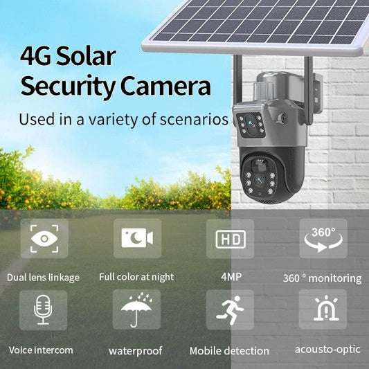 4G solar security camera with dual lens and PTZ for remote properties