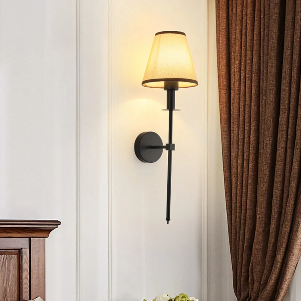 Cordless wall sconce with fabric shade for renters