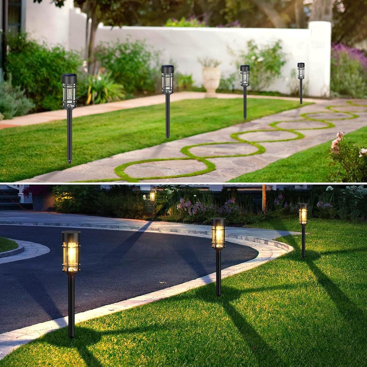 Decorative solar path light with tungsten wire for garden walkways