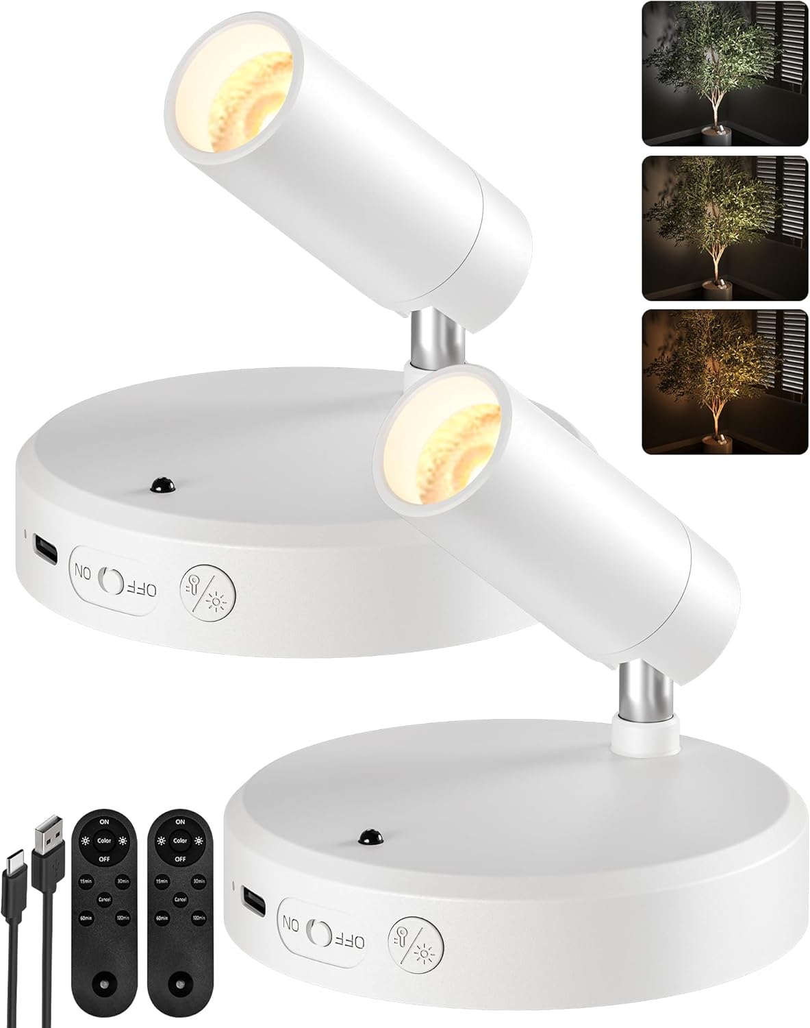 Wireless rechargeable picture light illuminating artwork on a wall, no cords visible