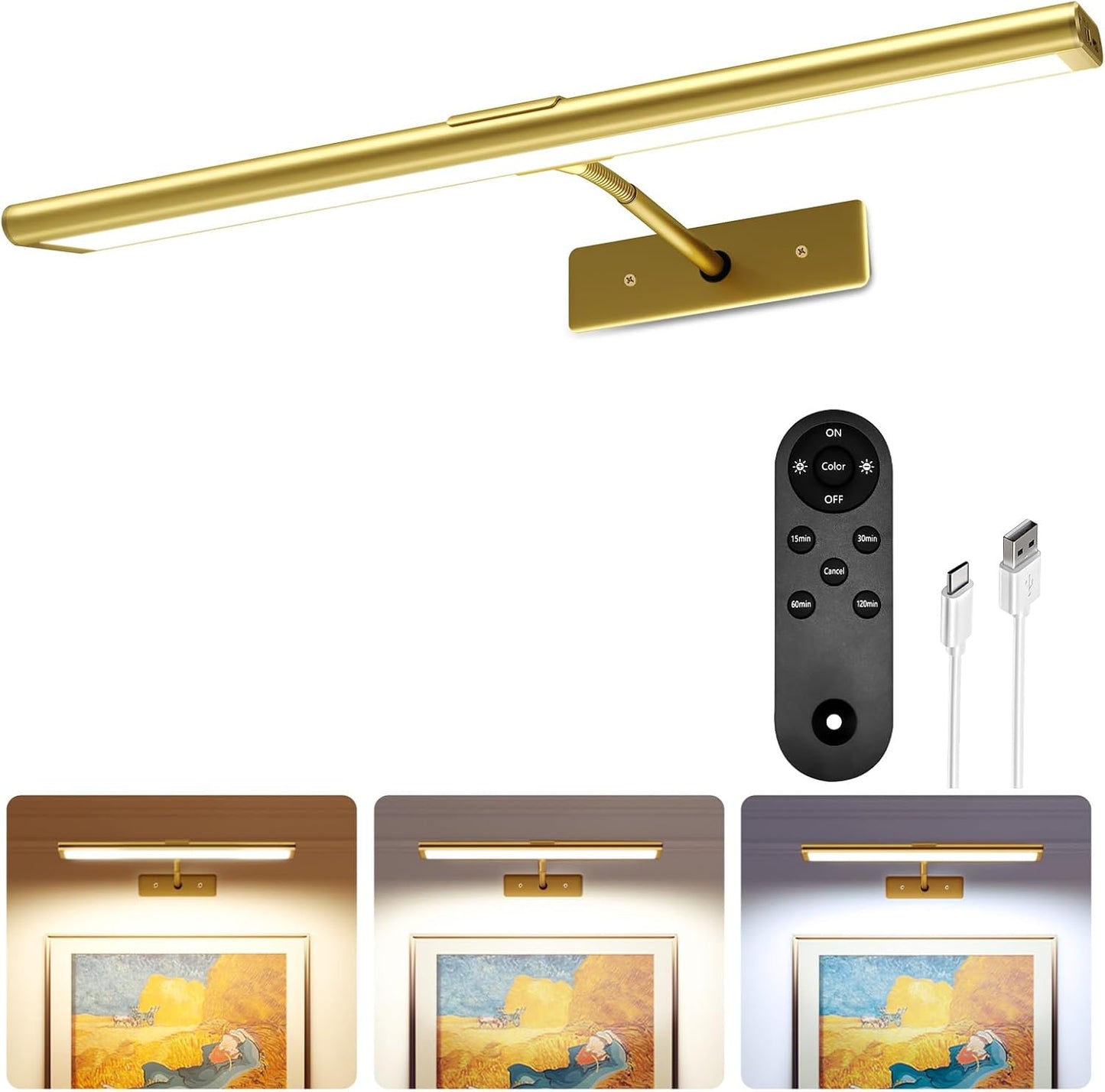 Wireless rechargeable picture light with magnetic mount for renters