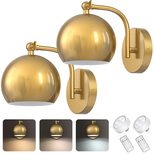 Gold farmhouse wireless wall sconces for renters, no wiring needed