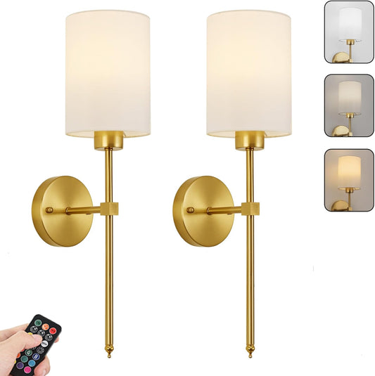 Battery-operated wireless wall sconce with remote control for renters