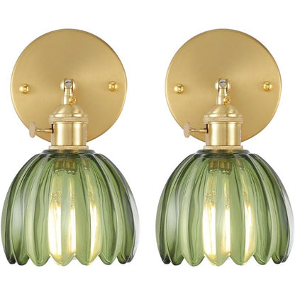 Vintage brass wall sconce set of two with glass shades for farmhouse decor