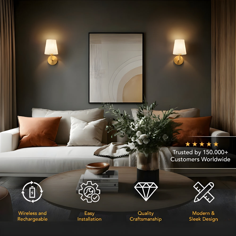Wireless fabric wall sconce with remote control for renters