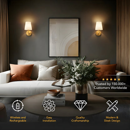 Wireless fabric wall sconce with remote control for renters