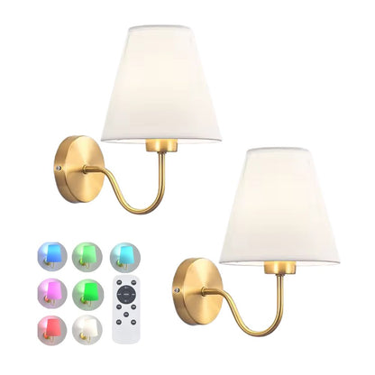 Wireless wall sconce with fabric shade mounted on wall, no wiring, for renters