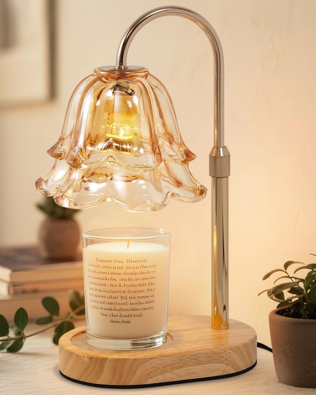 Flame-free candle warmer with adjustable lamp pole for safe scent in homes with kids and pets
