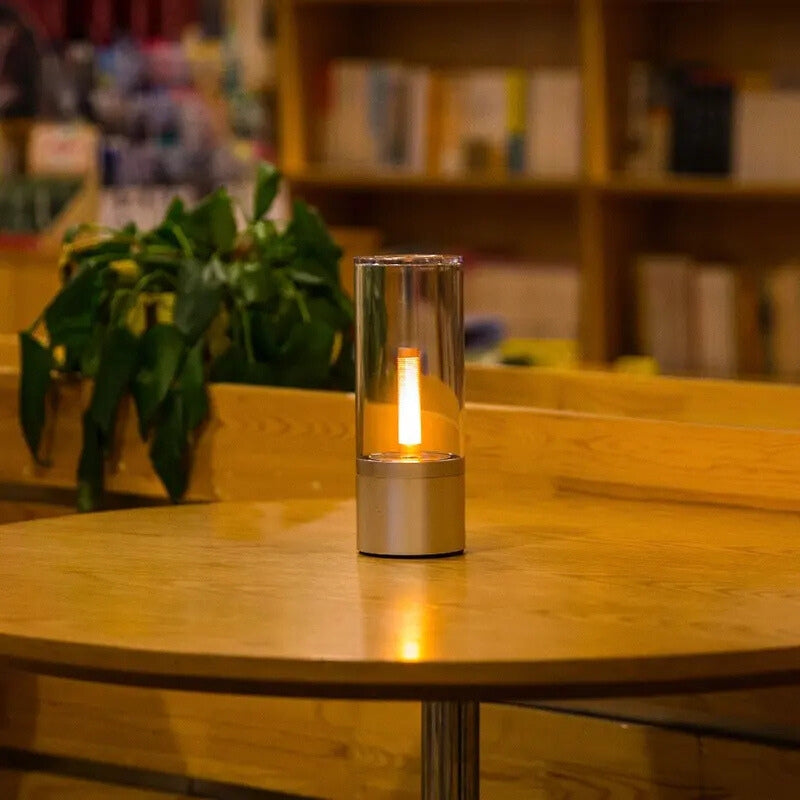 Flameless LED candle lamp with realistic flickering flame, safe for kids and pets