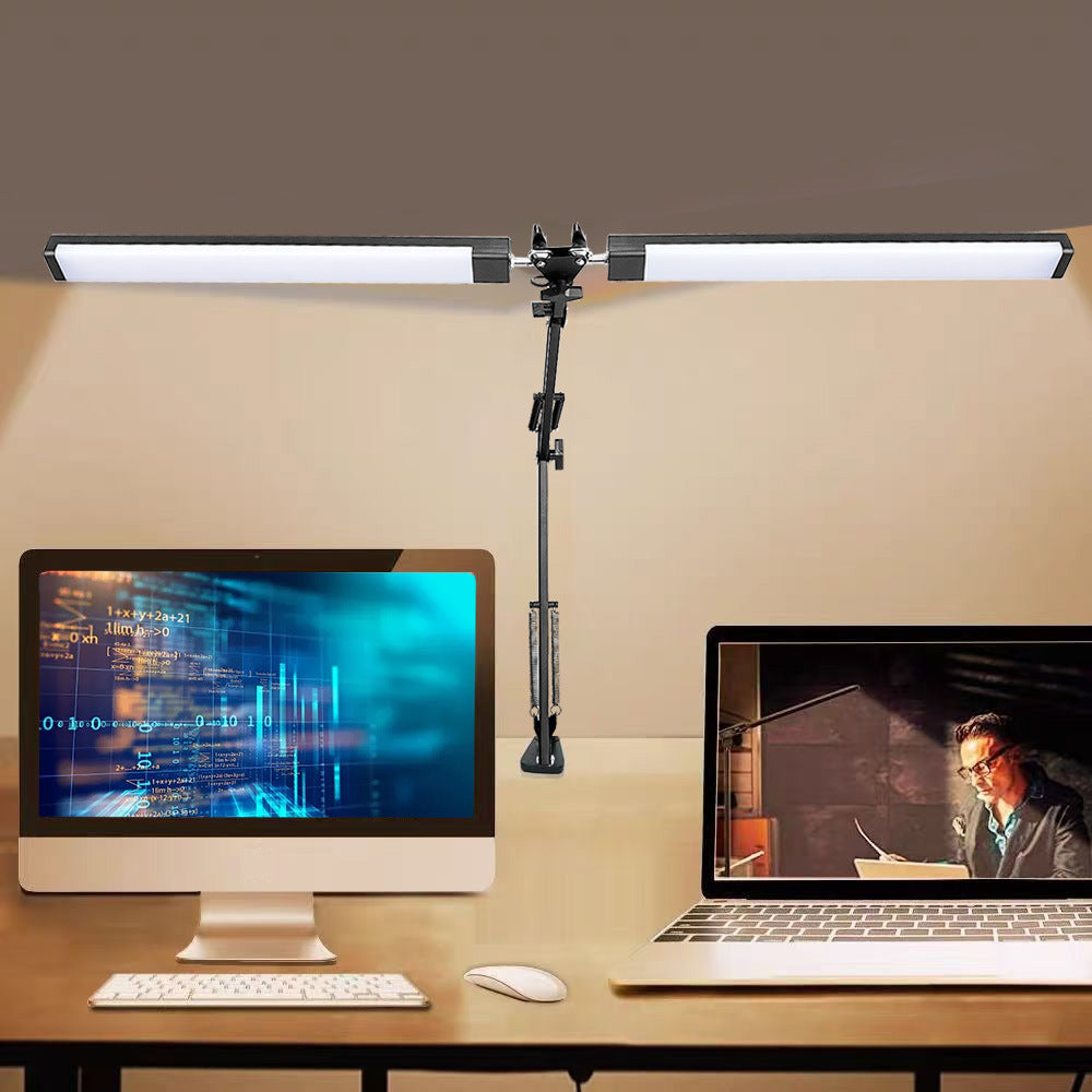 Dual head LED desk lamp with long folding arm for detailed close-up work