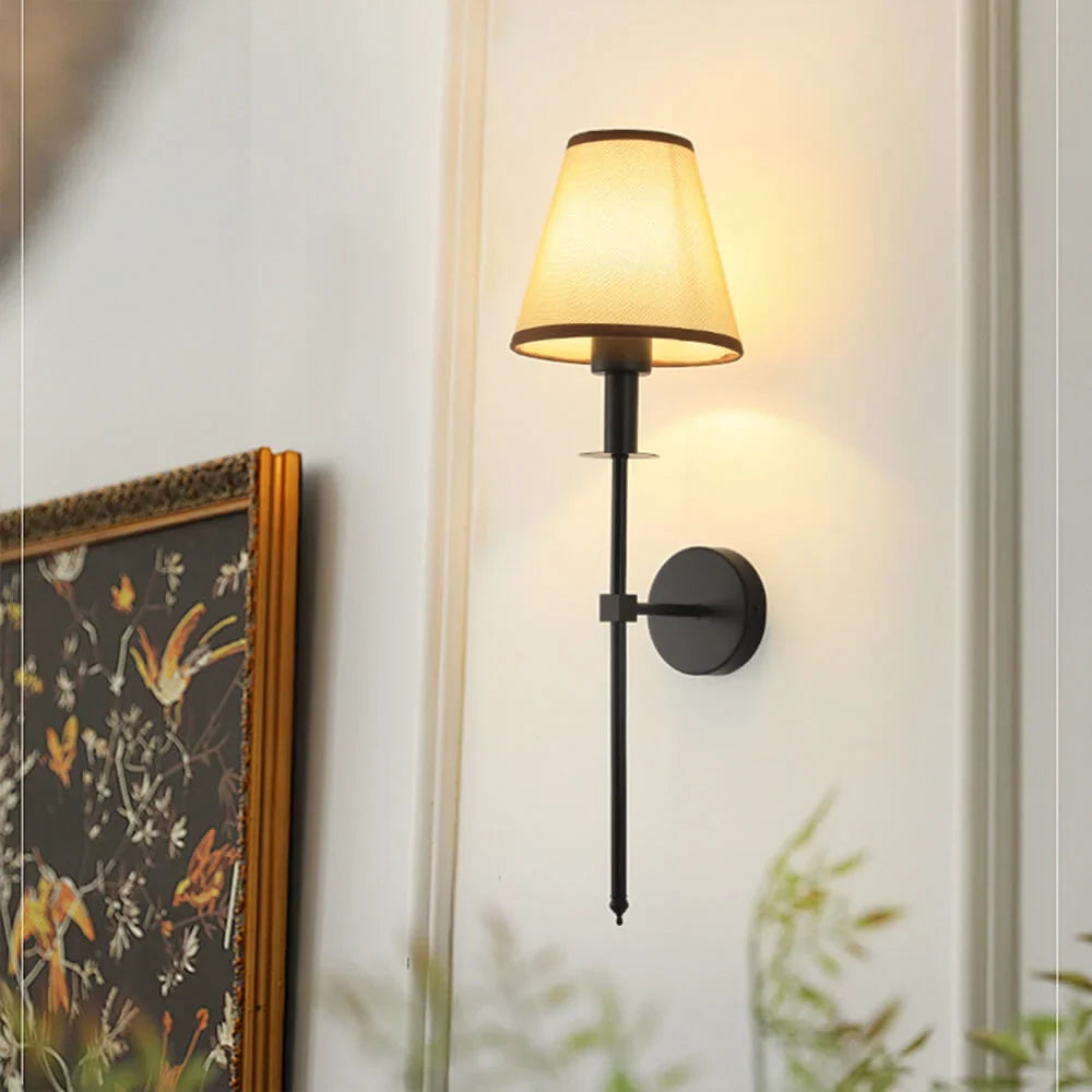 Cordless wall sconce with fabric shade for renters