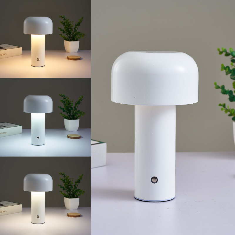 Cordless touch table lamp with mushroom design for bedroom use