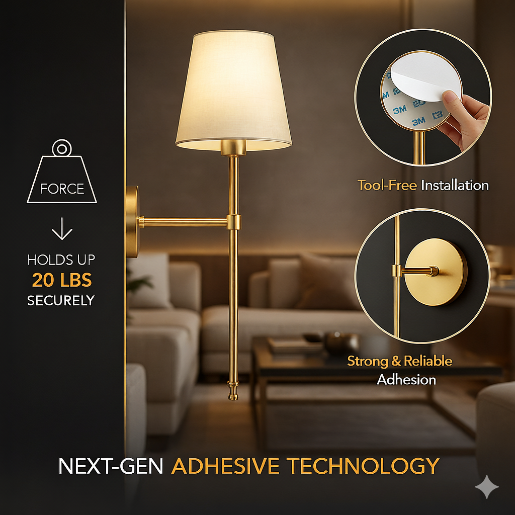 Rechargeable wall sconces with adhesive backing for renters, no drill needed