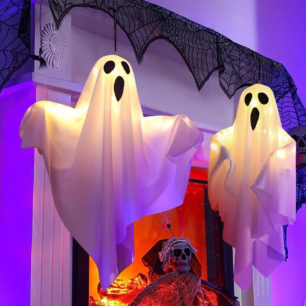 Weatherproof glowing ghost chandelier with three lighting modes for outdoor Halloween decor