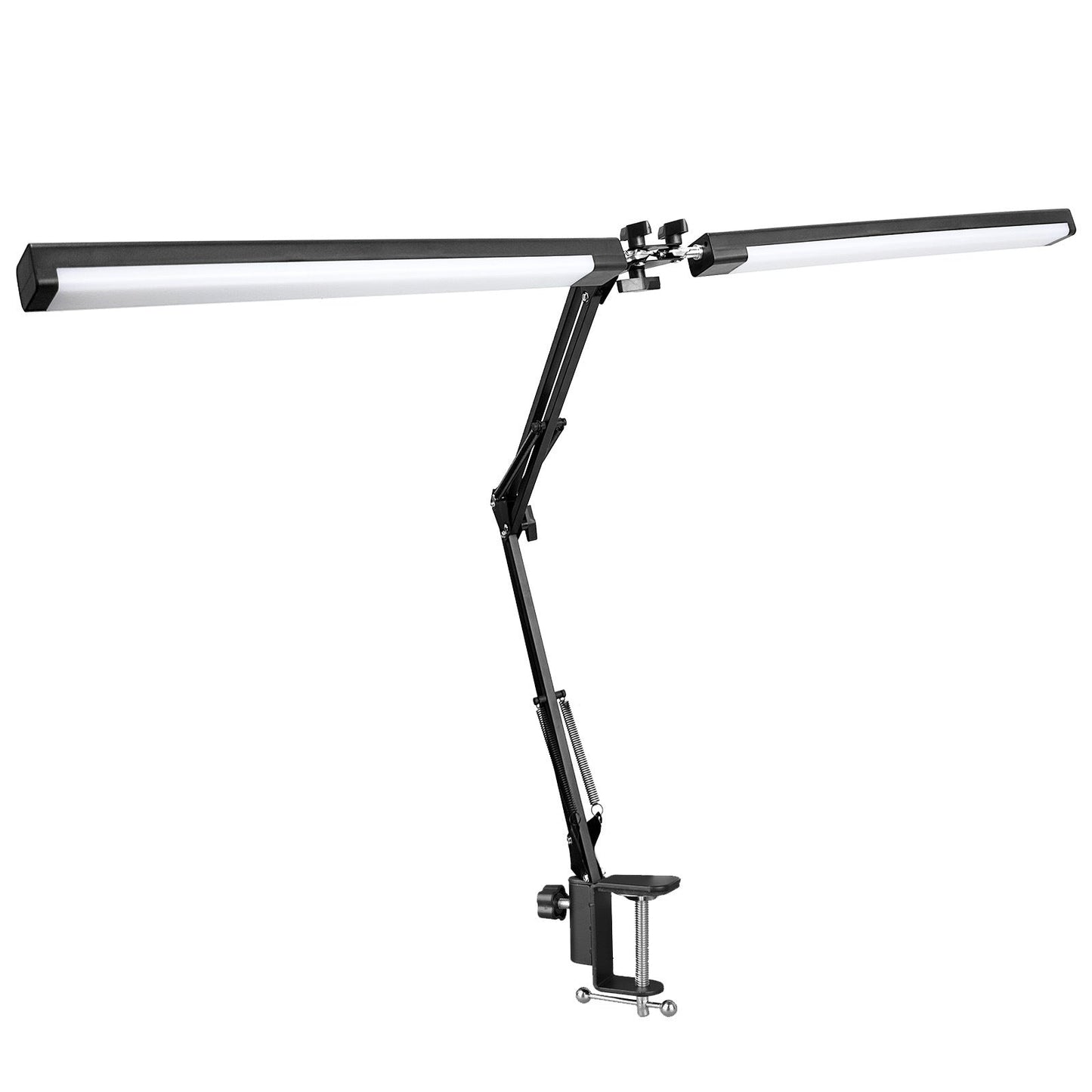 Dual head LED desk lamp with long folding arm for detailed close-up work