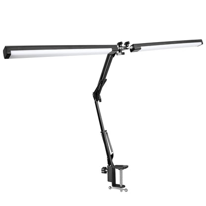 Dual head LED desk lamp with long folding arm for detailed close-up work
