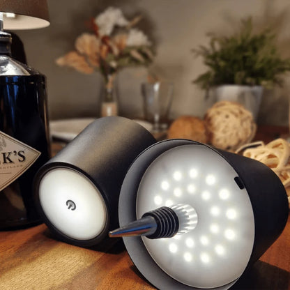 Rechargeable wine bottle light with color-changing LED on a black bottle for home entertaining
