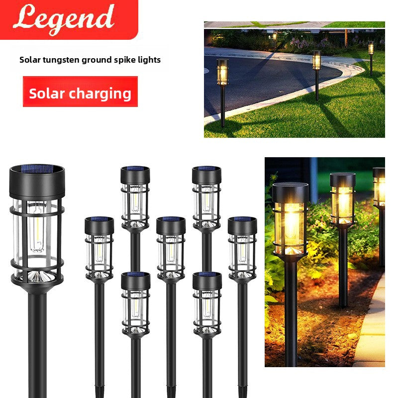 Decorative solar path light with tungsten wire for garden walkways