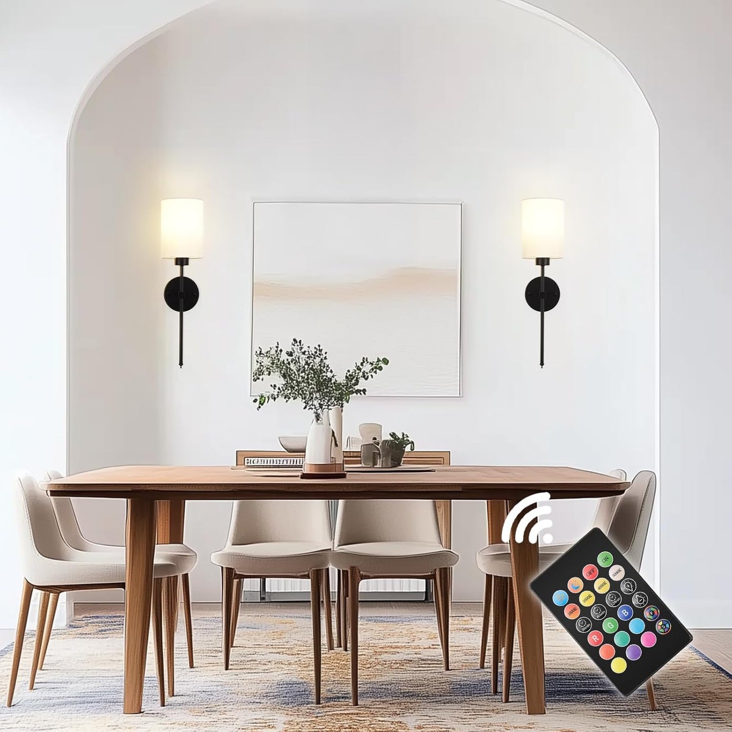 Battery-operated wireless wall sconce with remote control for renters