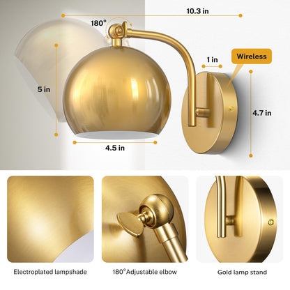 Gold farmhouse wireless wall sconces for renters, no wiring needed