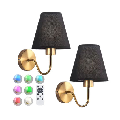 Wireless wall sconce with fabric shade mounted on wall, no wiring, for renters