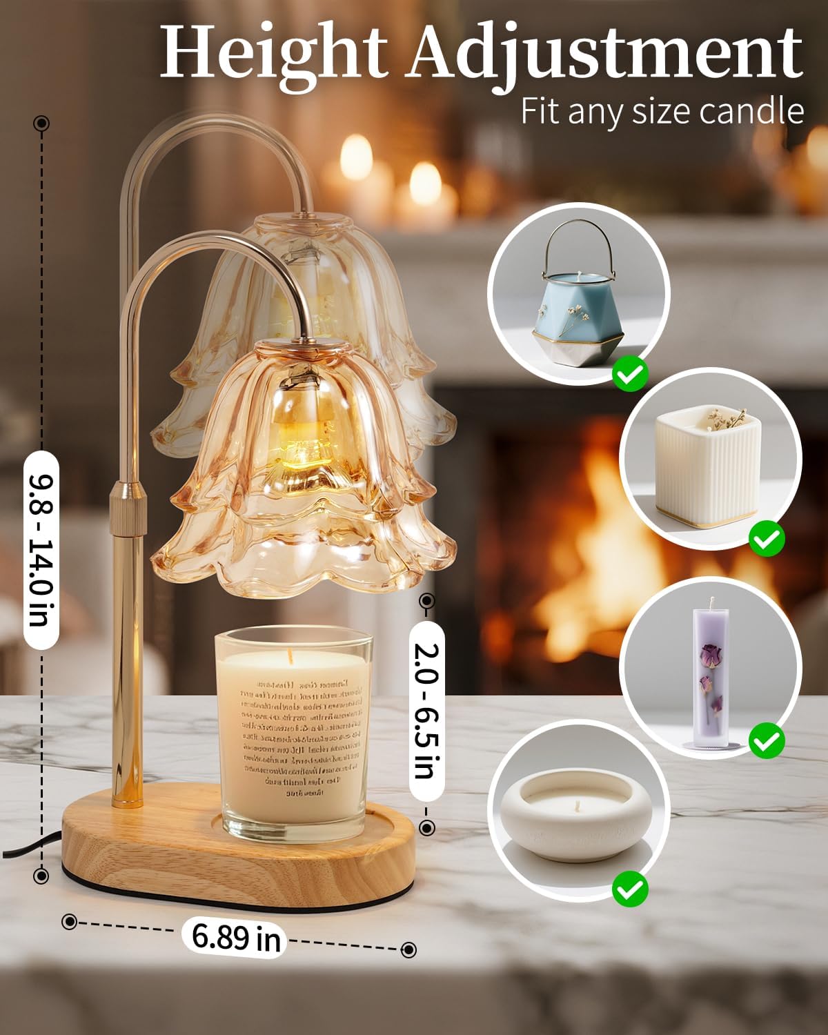 Flame-free candle warmer with adjustable lamp pole for safe scent in homes with kids and pets