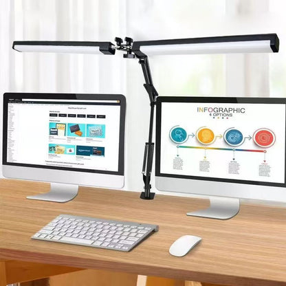 Dual head LED desk lamp with long folding arm for detailed close-up work