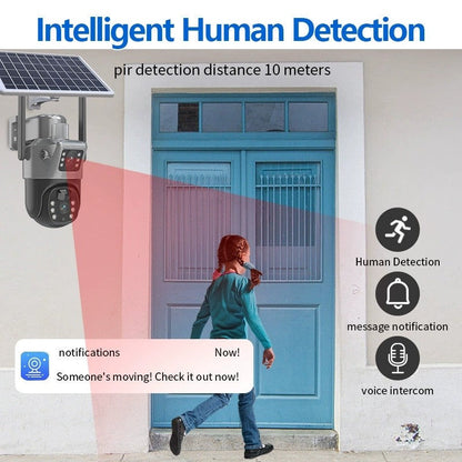 4G solar security camera with dual lens and PTZ for remote properties