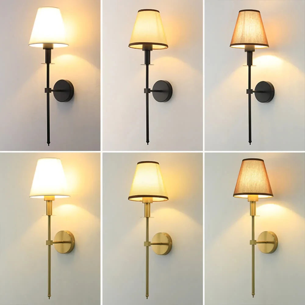 Cordless wall sconce with fabric shade for renters