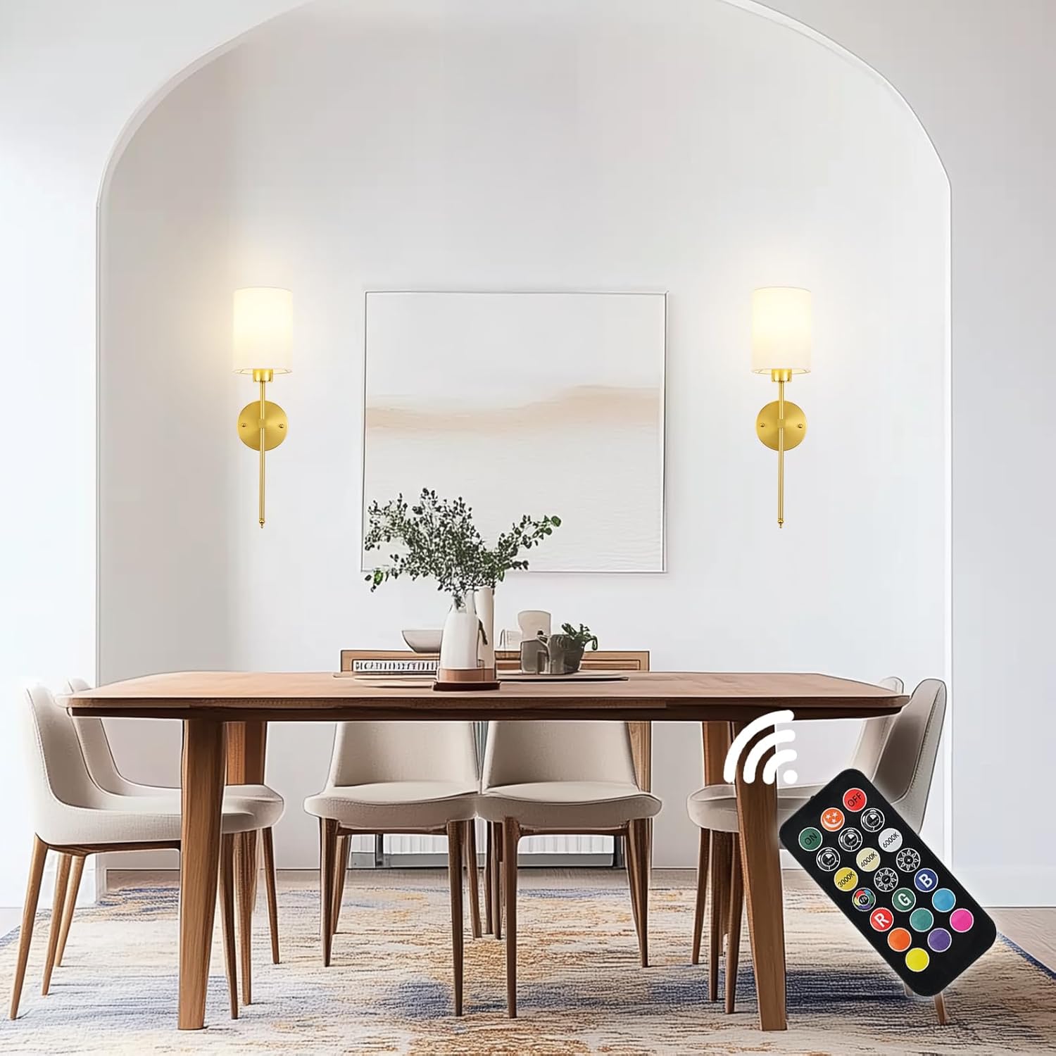 Battery-operated wireless wall sconce with remote control for renters
