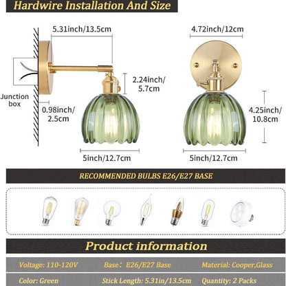 Vintage brass wall sconce set of two with glass shades for farmhouse decor