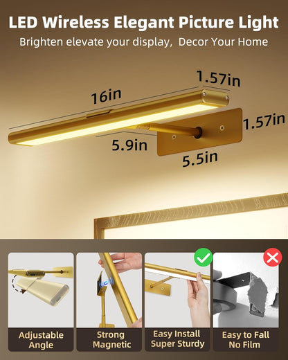 Wireless rechargeable picture light with magnetic mount for renters