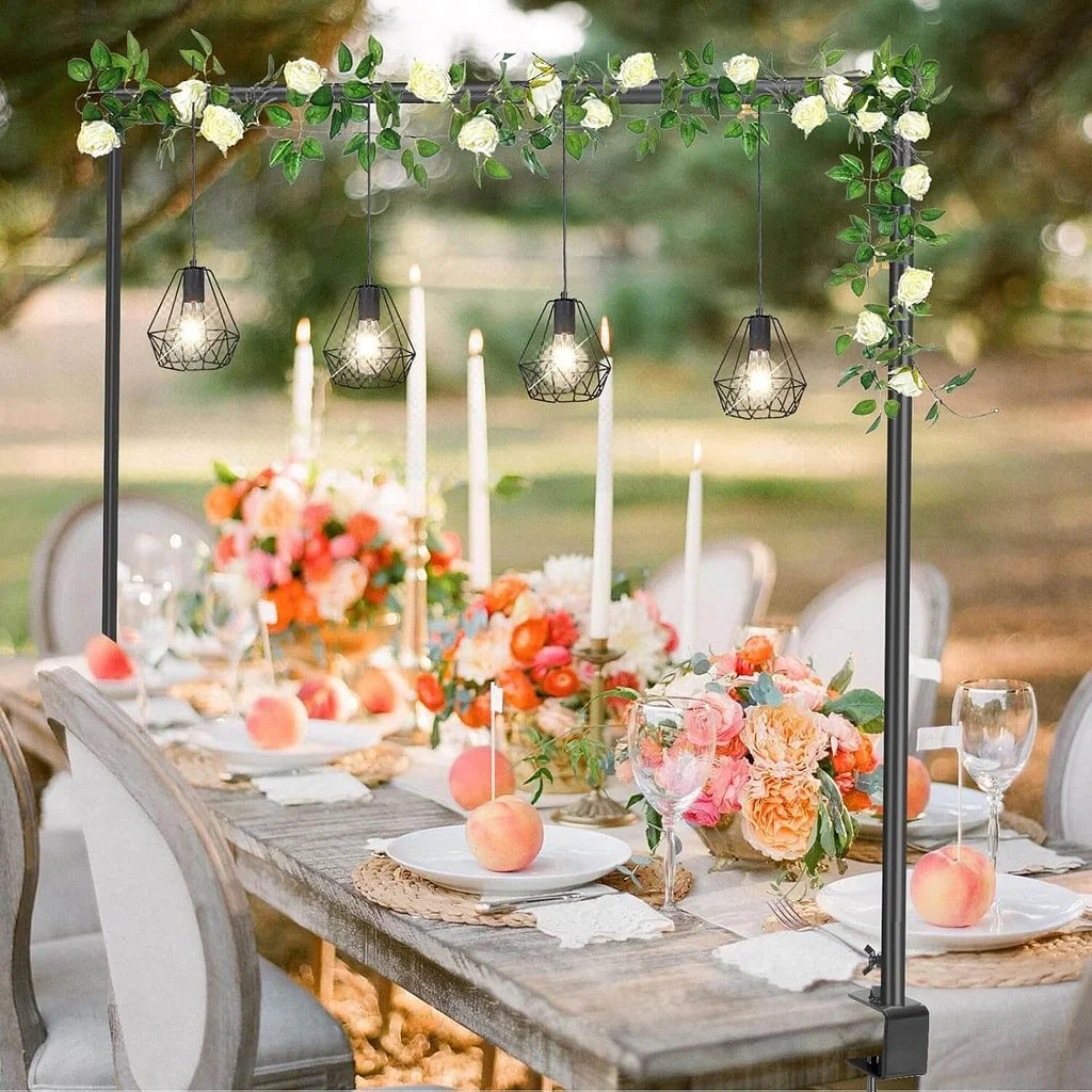 Elegant gold table arch stand with clamps for party decor