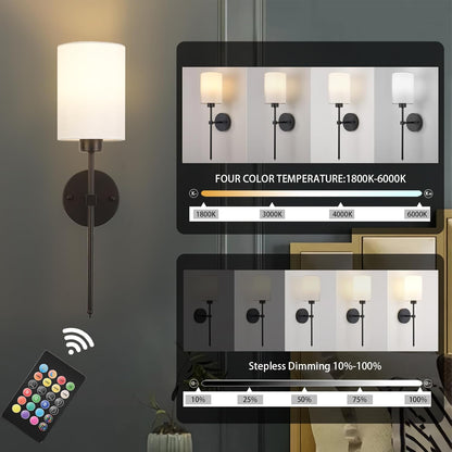 Battery-operated wireless wall sconce with remote control for renters