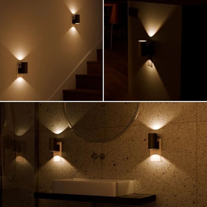 Plug-in wall sconce for renters with automatic sensor, compact design