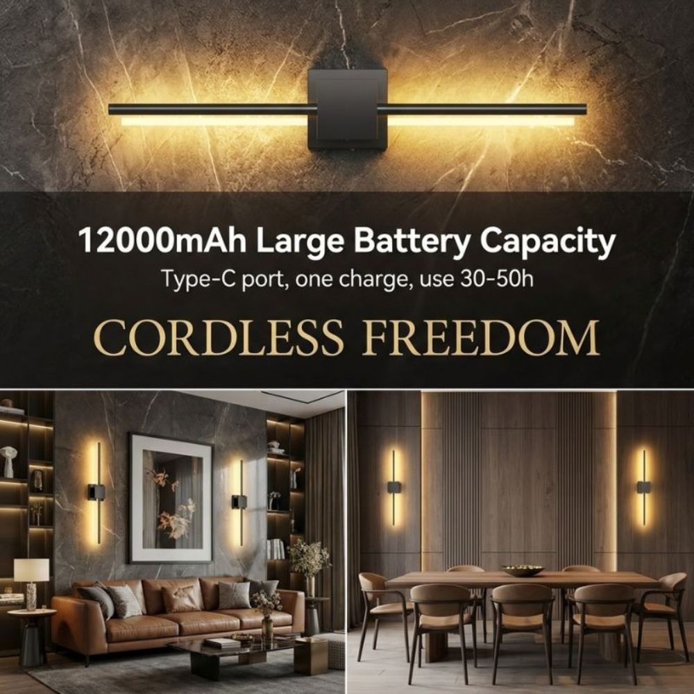 Wireless rechargeable wall sconces for renters, no wiring needed
