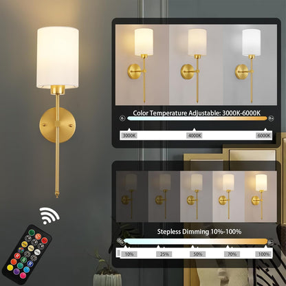 Battery-operated wireless wall sconce with remote control for renters