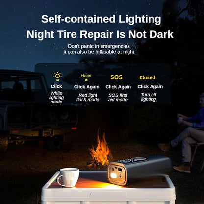 Portable tire inflator with digital display and LED light for emergency roadside use