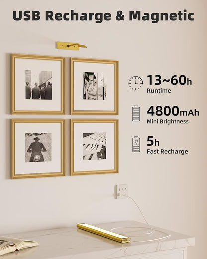 Wireless rechargeable picture light with magnetic mount for renters