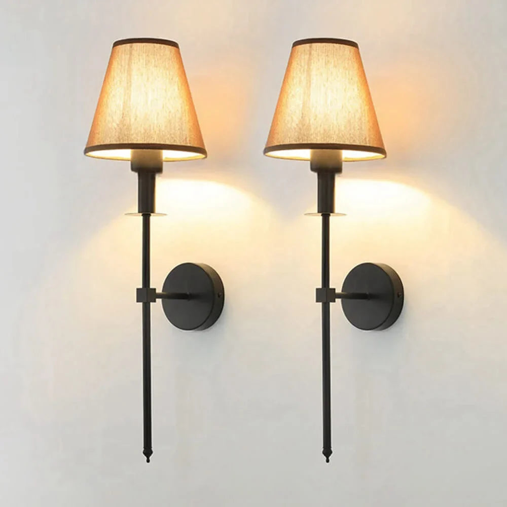 Cordless wall sconce with fabric shade for renters