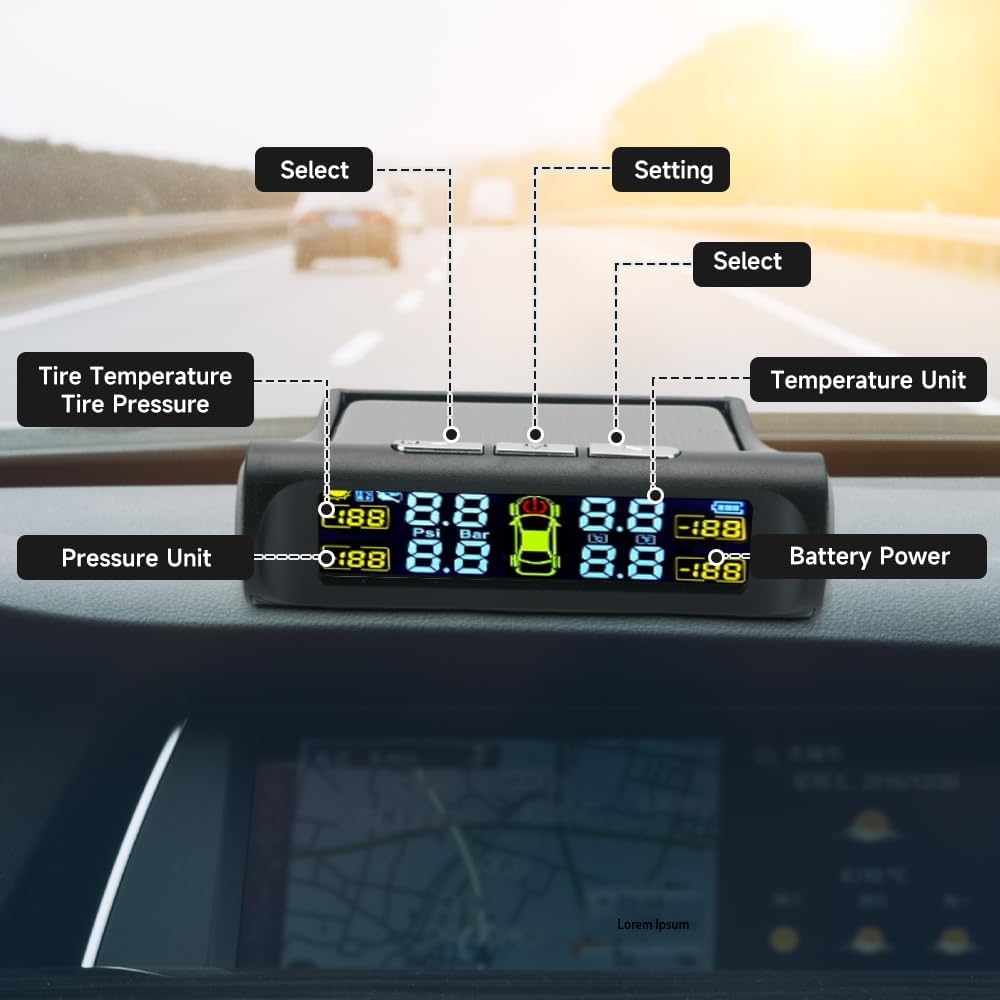 Tire pressure monitoring system with weatherproof sensors for long-distance drivers