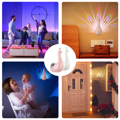 Peacock projection nightlight for kids with remote control, white and pink color options