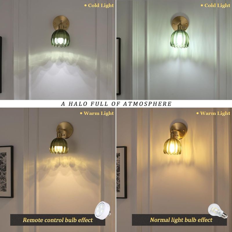 Vintage brass wall sconce set of two with glass shades for farmhouse decor